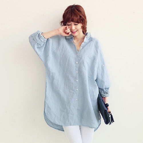 new spring/summer maternity shirts cotton/linen plus size women's shirts pregnant blouses maternity clothings dress 16406