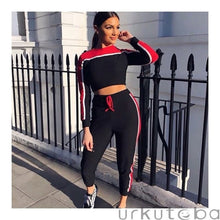 Load image into Gallery viewer, Casual Women&#39;s Tracksuit Tights Sportswear Fitness Suit For Female Clothing Workout Two Piece Jumpsuit Long Sleeve Crop Top