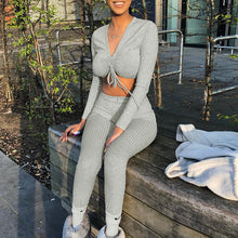 Load image into Gallery viewer, Toplook Women&#39;s Two Piece Sets V-neck Long Sleeve 2019 Sexy Crop Tops Pants Autumn Feminine Matching Sets Streetwear Tracksuits