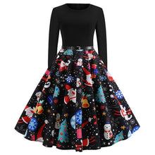 Load image into Gallery viewer, Vintage Dress Women Long Sleeve Print Christmas Dress Winter Elegant Swing Party Dresses Robe Femme Casual Rockabilly Vestidos