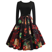 Load image into Gallery viewer, Vintage Dress Women Long Sleeve Print Christmas Dress Winter Elegant Swing Party Dresses Robe Femme Casual Rockabilly Vestidos