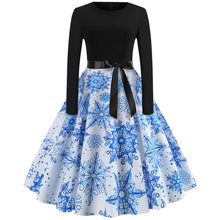 Load image into Gallery viewer, Vintage Dress Women Long Sleeve Print Christmas Dress Winter Elegant Swing Party Dresses Robe Femme Casual Rockabilly Vestidos