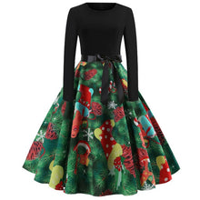 Load image into Gallery viewer, Vintage Dress Women Long Sleeve Print Christmas Dress Winter Elegant Swing Party Dresses Robe Femme Casual Rockabilly Vestidos