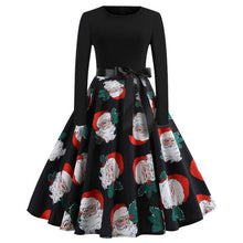 Load image into Gallery viewer, Vintage Dress Women Long Sleeve Print Christmas Dress Winter Elegant Swing Party Dresses Robe Femme Casual Rockabilly Vestidos
