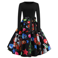 Load image into Gallery viewer, Vintage Dress Women Long Sleeve Print Christmas Dress Winter Elegant Swing Party Dresses Robe Femme Casual Rockabilly Vestidos