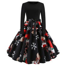 Load image into Gallery viewer, Vintage Dress Women Long Sleeve Print Christmas Dress Winter Elegant Swing Party Dresses Robe Femme Casual Rockabilly Vestidos