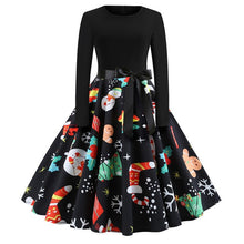 Load image into Gallery viewer, Vintage Dress Women Long Sleeve Print Christmas Dress Winter Elegant Swing Party Dresses Robe Femme Casual Rockabilly Vestidos