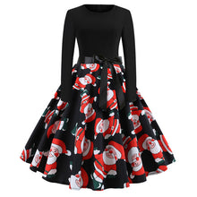 Load image into Gallery viewer, Vintage Dress Women Long Sleeve Print Christmas Dress Winter Elegant Swing Party Dresses Robe Femme Casual Rockabilly Vestidos