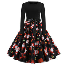 Load image into Gallery viewer, Vintage Dress Women Long Sleeve Print Christmas Dress Winter Elegant Swing Party Dresses Robe Femme Casual Rockabilly Vestidos