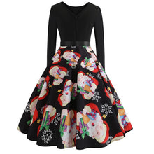Load image into Gallery viewer, Vintage Dress Women Long Sleeve Print Christmas Dress Winter Elegant Swing Party Dresses Robe Femme Casual Rockabilly Vestidos
