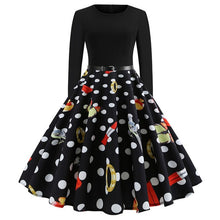 Load image into Gallery viewer, Vintage Dress Women Long Sleeve Print Christmas Dress Winter Elegant Swing Party Dresses Robe Femme Casual Rockabilly Vestidos