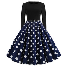 Load image into Gallery viewer, Vintage Dress Women Long Sleeve Print Christmas Dress Winter Elegant Swing Party Dresses Robe Femme Casual Rockabilly Vestidos
