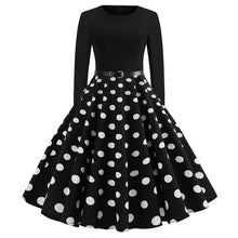 Load image into Gallery viewer, Vintage Dress Women Long Sleeve Print Christmas Dress Winter Elegant Swing Party Dresses Robe Femme Casual Rockabilly Vestidos