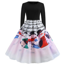 Load image into Gallery viewer, Vintage Dress Women Long Sleeve Print Christmas Dress Winter Elegant Swing Party Dresses Robe Femme Casual Rockabilly Vestidos