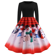 Load image into Gallery viewer, Vintage Dress Women Long Sleeve Print Christmas Dress Winter Elegant Swing Party Dresses Robe Femme Casual Rockabilly Vestidos