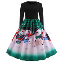 Load image into Gallery viewer, Vintage Dress Women Long Sleeve Print Christmas Dress Winter Elegant Swing Party Dresses Robe Femme Casual Rockabilly Vestidos