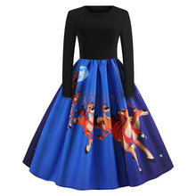 Load image into Gallery viewer, Vintage Dress Women Long Sleeve Print Christmas Dress Winter Elegant Swing Party Dresses Robe Femme Casual Rockabilly Vestidos