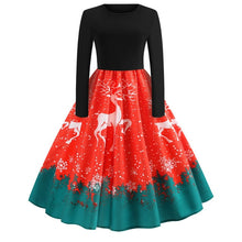 Load image into Gallery viewer, Vintage Dress Women Long Sleeve Print Christmas Dress Winter Elegant Swing Party Dresses Robe Femme Casual Rockabilly Vestidos