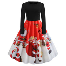Load image into Gallery viewer, Vintage Dress Women Long Sleeve Print Christmas Dress Winter Elegant Swing Party Dresses Robe Femme Casual Rockabilly Vestidos