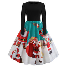 Load image into Gallery viewer, Vintage Dress Women Long Sleeve Print Christmas Dress Winter Elegant Swing Party Dresses Robe Femme Casual Rockabilly Vestidos