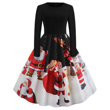 Load image into Gallery viewer, Vintage Dress Women Long Sleeve Print Christmas Dress Winter Elegant Swing Party Dresses Robe Femme Casual Rockabilly Vestidos