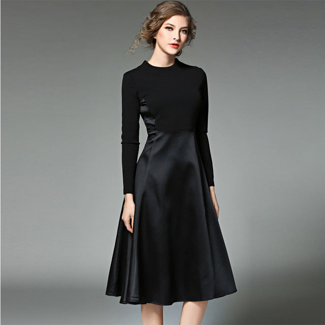 2019 Winter New Arrival Women's Dresses O-Neck Fashion Patchwork Mid Elegance Empire Full Sleeve Sashes Slim Clothing D88216L