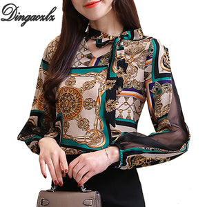 Dingaozlz Printed Chiffon Shirt Fashion Women blouse Spring Long sleeve Casual Tops Plus size Shirt