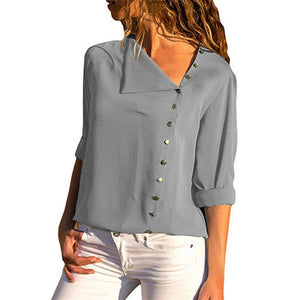 Leisure Blouse 2019 Fashion Long Sleeve Women Blouses and Tops Skew Collar Solid Office Shirt Casual Tops Blusas Chemise Femme