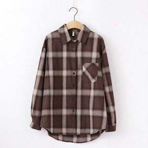 Tangada  fashion women chic oversized plaid blouse long sleeve female casual   print shirts stylish cotton tops blusas XQ01