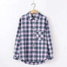 Load image into Gallery viewer, Tangada  fashion women chic oversized plaid blouse long sleeve female casual   print shirts stylish cotton tops blusas XQ01