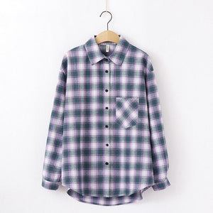 Tangada  fashion women chic oversized plaid blouse long sleeve female casual   print shirts stylish cotton tops blusas XQ01