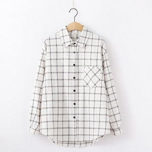 Tangada  fashion women chic oversized plaid blouse long sleeve female casual   print shirts stylish cotton tops blusas XQ01