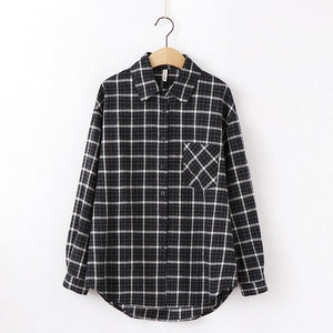 Tangada  fashion women chic oversized plaid blouse long sleeve female casual   print shirts stylish cotton tops blusas XQ01