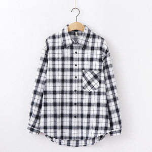 Tangada  fashion women chic oversized plaid blouse long sleeve female casual   print shirts stylish cotton tops blusas XQ01