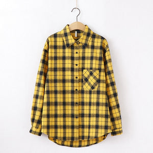 Tangada  fashion women chic oversized plaid blouse long sleeve female casual   print shirts stylish cotton tops blusas XQ01