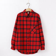 Load image into Gallery viewer, Tangada  fashion women chic oversized plaid blouse long sleeve female casual   print shirts stylish cotton tops blusas XQ01