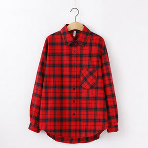 Tangada  fashion women chic oversized plaid blouse long sleeve female casual   print shirts stylish cotton tops blusas XQ01