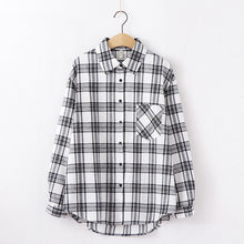 Load image into Gallery viewer, Tangada  fashion women chic oversized plaid blouse long sleeve female casual   print shirts stylish cotton tops blusas XQ01