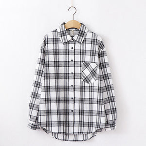 Tangada  fashion women chic oversized plaid blouse long sleeve female casual   print shirts stylish cotton tops blusas XQ01