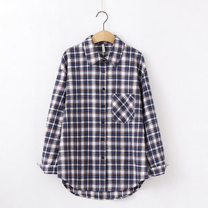 Tangada  fashion women chic oversized plaid blouse long sleeve female casual   print shirts stylish cotton tops blusas XQ01