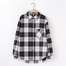 Load image into Gallery viewer, Tangada  fashion women chic oversized plaid blouse long sleeve female casual   print shirts stylish cotton tops blusas XQ01