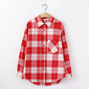 Tangada  fashion women chic oversized plaid blouse long sleeve female casual   print shirts stylish cotton tops blusas XQ01