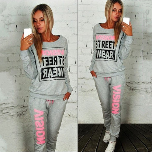 Women's Sets Letter Print 2pcs Casual Tracksuit Suits Sweatshirt Sport Trouser 2 Piece Suit Autumn Winter 2pcs Female Streetwear