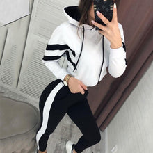 Load image into Gallery viewer, 2019 Side Striped Hooded Tracksuit For Women Long Sleeve Hoody Elastic Sports Two Piece Set Autumn Streetwear Women&#39;s Tracksuits