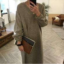 Load image into Gallery viewer, 2019 Winter Loose Style Women Dress Elegant Korea Knitted Sweater Dress V Neck Casual Dress