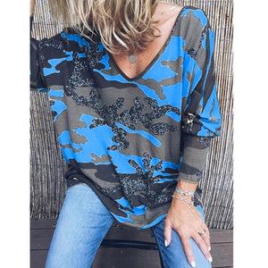 Plus Size 5XL 2019 New Women's Camo Print Hoodie Winter Long Sleeve Casual V Neck Sweatshirt Women's Oversize Clothing Kpop Tops