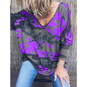 Plus Size 5XL 2019 New Women's Camo Print Hoodie Winter Long Sleeve Casual V Neck Sweatshirt Women's Oversize Clothing Kpop Tops