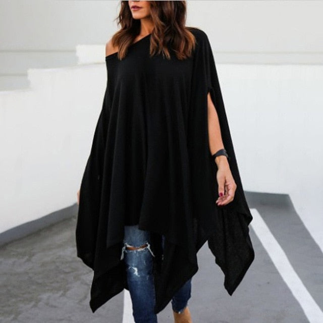 Women's Casual shirt clothing female Loose Solid Color Long Tops Bat Sleeve Iirregular blouse Large Pendulum cool casual shirt