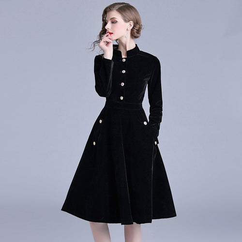 Robe Vintage Velvet Black Office Dress Long Sleeves Winter Womens Dresses New Arrival 2019 Midi Party Dress Zomer Jurk K8858