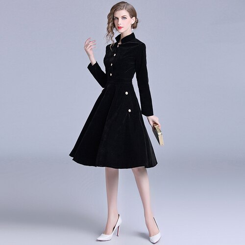 Robe Vintage Velvet Black Office Dress Long Sleeves Winter Womens Dresses New Arrival 2019 Midi Party Dress Zomer Jurk K8858